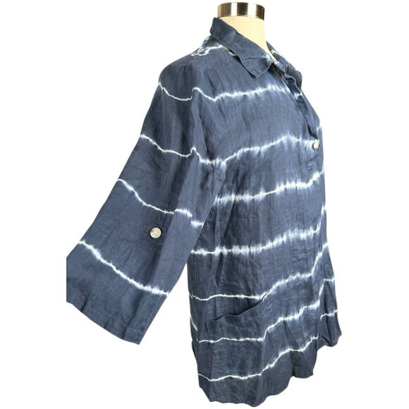 XCVI Top Womens Large L tie-dye lagen look casual artsy artist tunic 100% linen - Picture 9 of 15